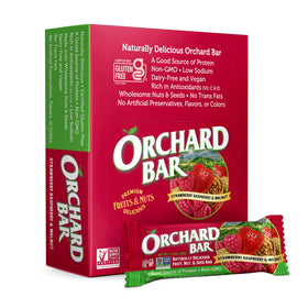 Orchard Bar pack front showcasing Strawberry Raspberry Walnut, a convenient non-GMO snack.