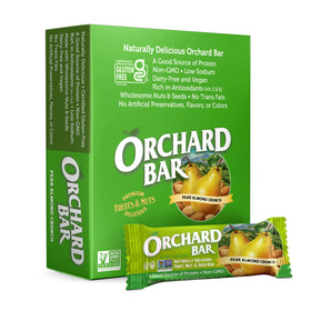 Orchard Bar Pear Almond bar pack, gluten-free vegan snack with protein and fiber.