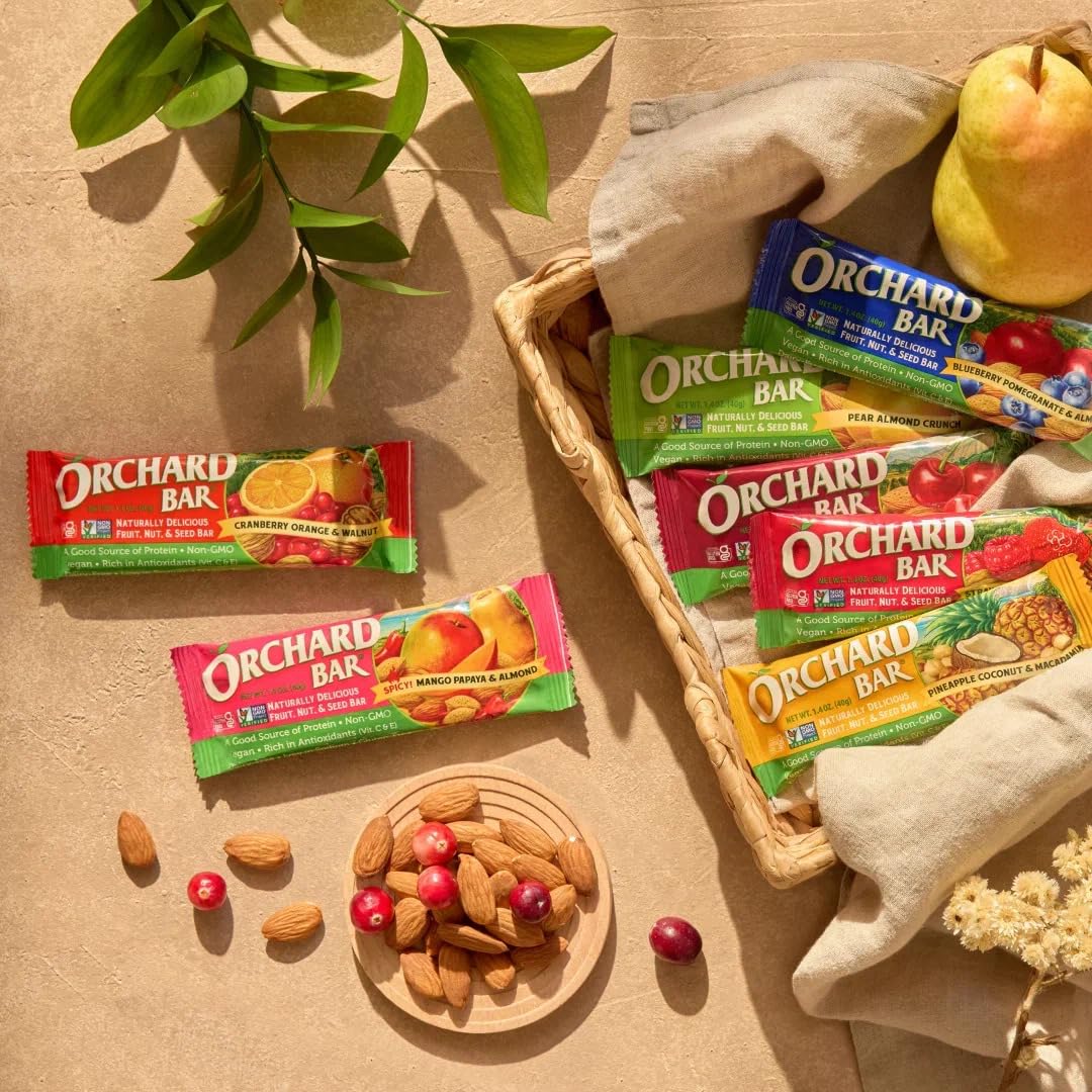 Orchard Bar shows 5 g protein per bar in nutrition panel