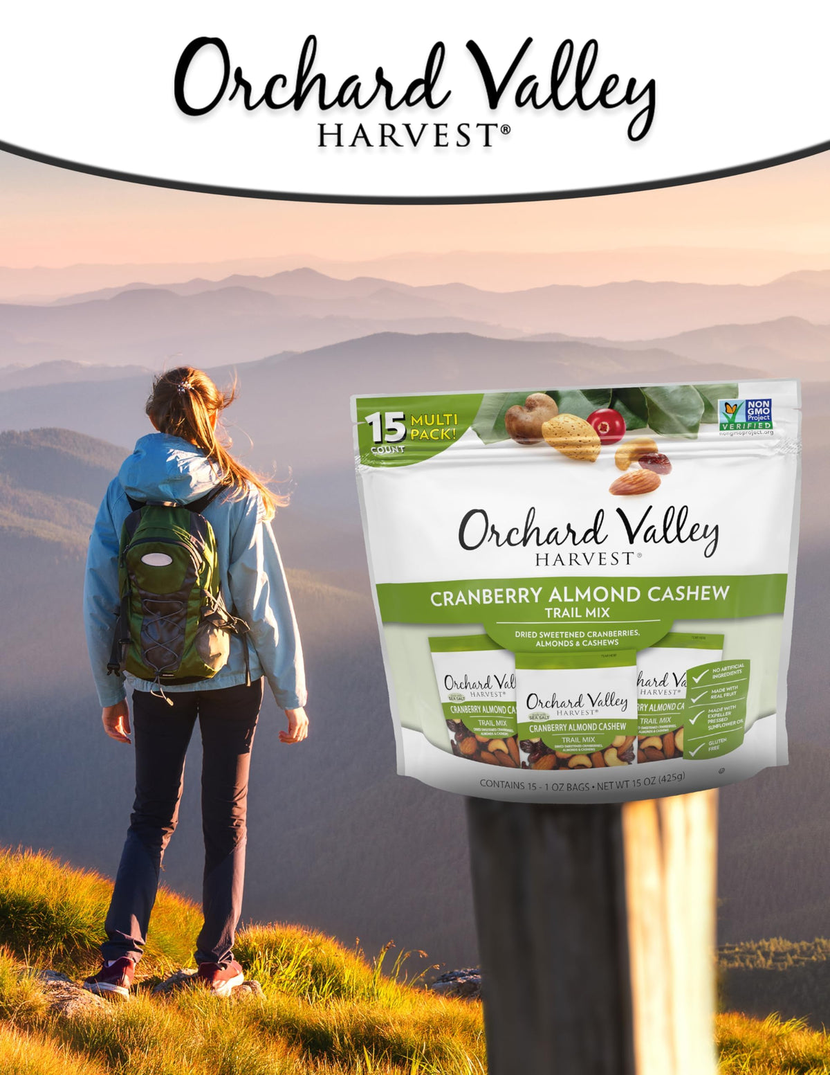 Orchard Valley Harvest 1-ounce packs ideal for lunches and travel.