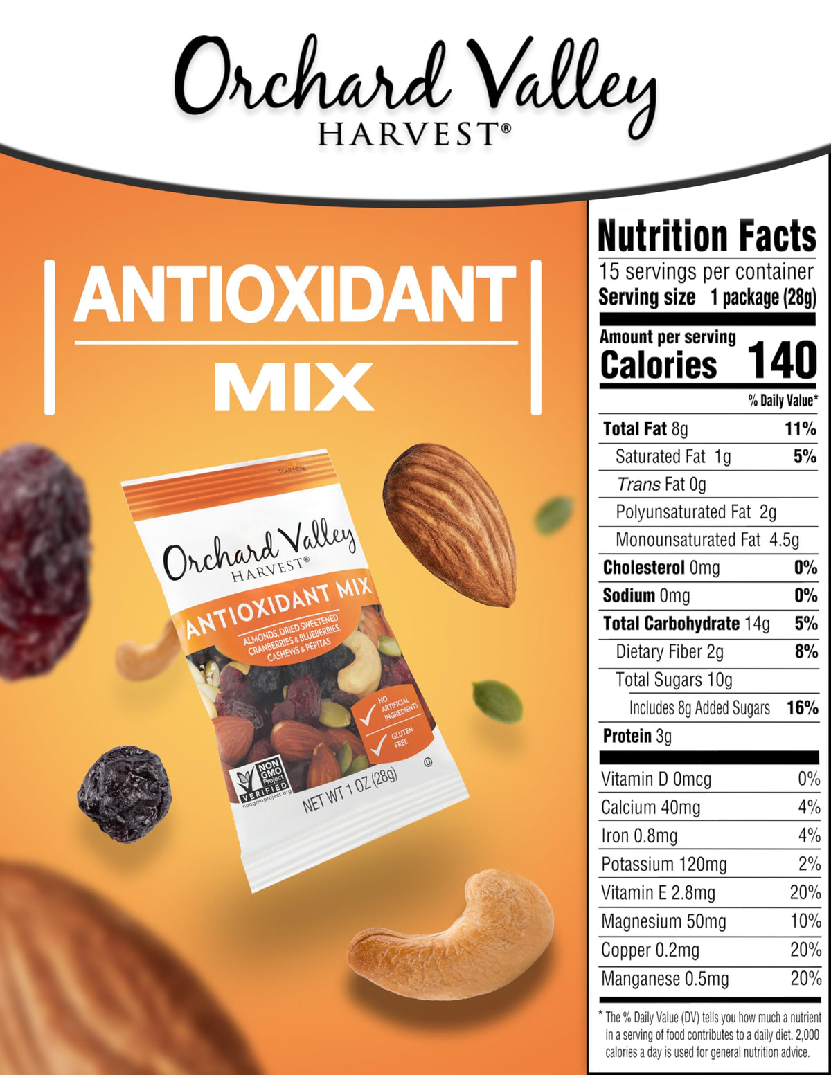 Orchard Valley Harvest Antioxidant Mix close-up of almonds and berries, highlighting crunch