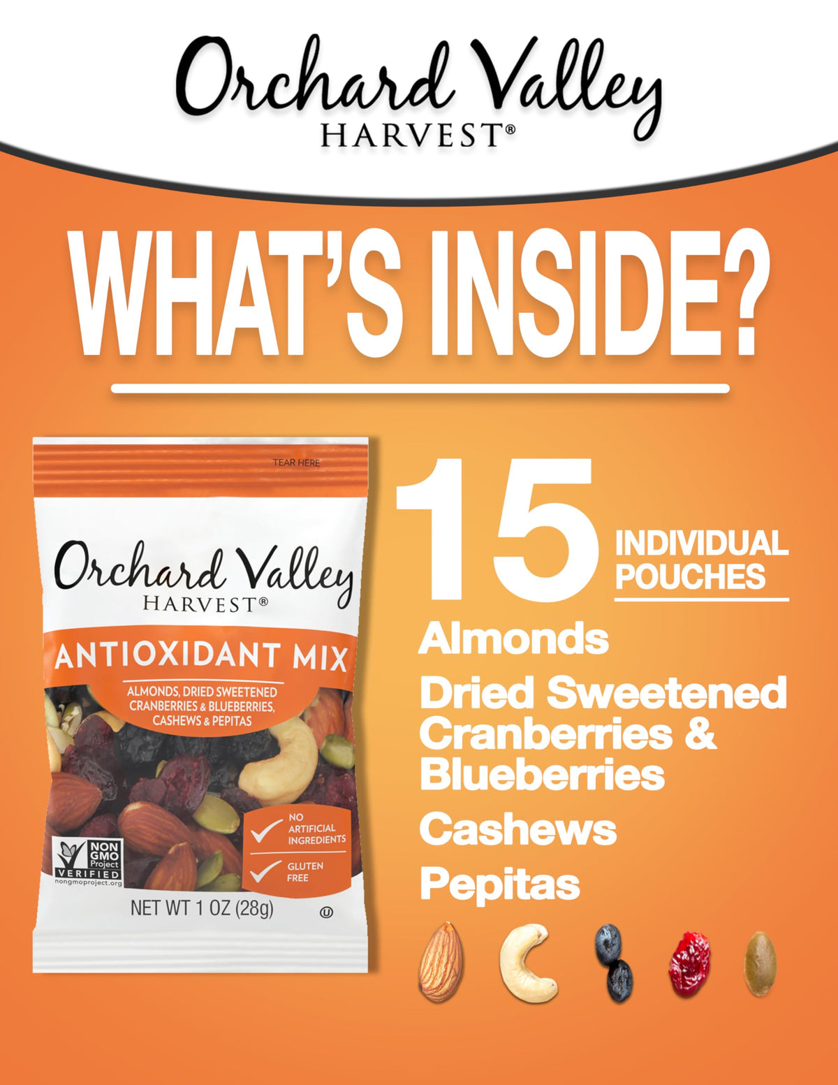 Orchard Valley Harvest Antioxidant Mix individual packs ready for portion control