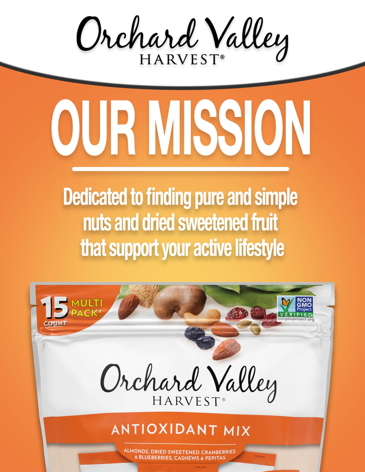 Orchard Valley Harvest Antioxidant Mix non-GMO and no artificial ingredients badge