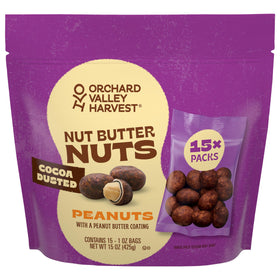 Orchard Valley Harvest Cocoa Dusted Nut Butter Nuts 1oz bag ready for on-the-go snacking