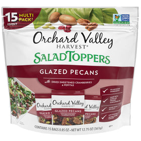 Orchard Valley Harvest glazed pecans salad toppers in bag front for easy salad crunch.
