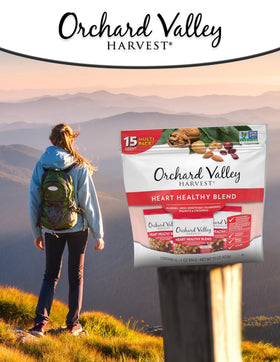 Orchard Valley Harvest Heart Healthy Blend 15-pack, single-serve 1oz portions for easy snacking.