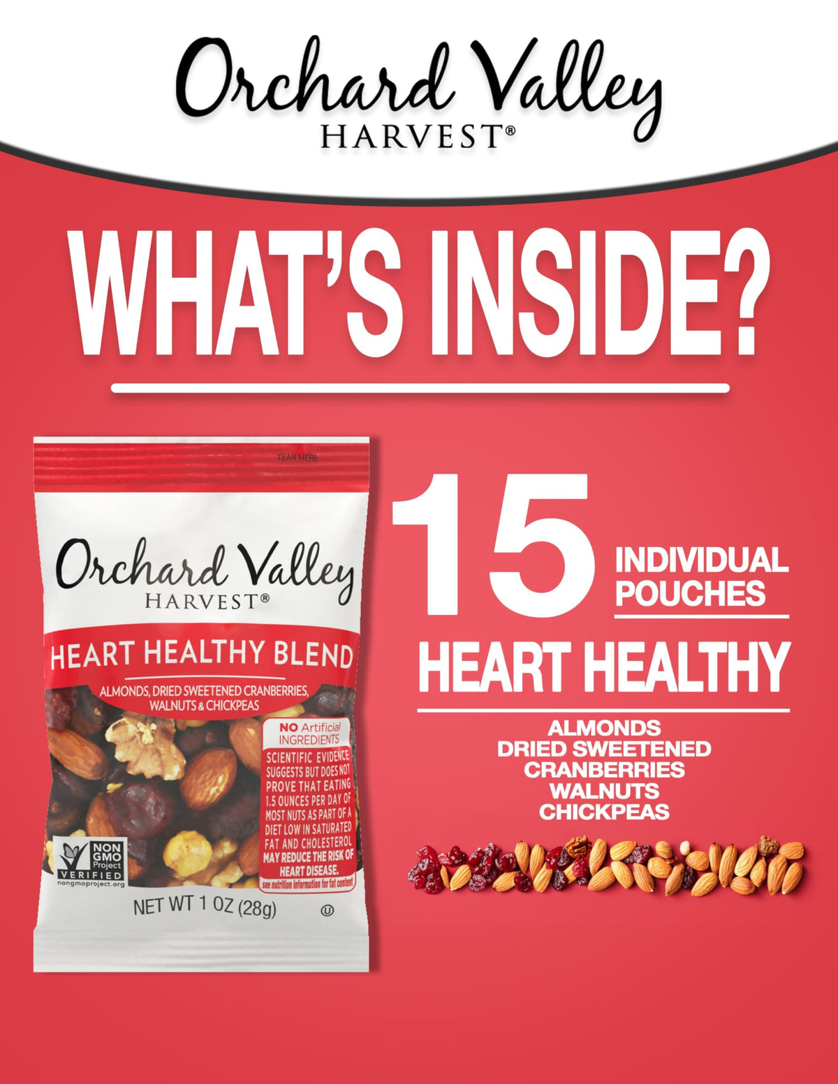Orchard Valley Harvest Heart Healthy Blend almonds close-up, crunchy and protein-rich.