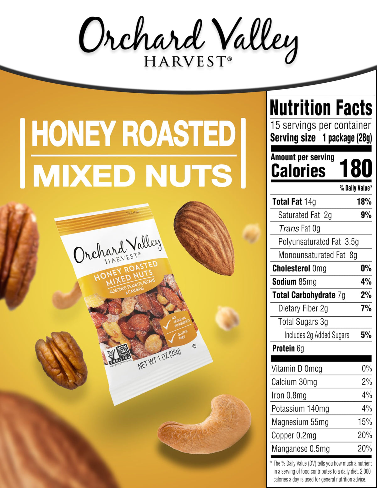 Orchard Valley Harvest Honey Roasted Mixed Nuts closeup with honey glaze.