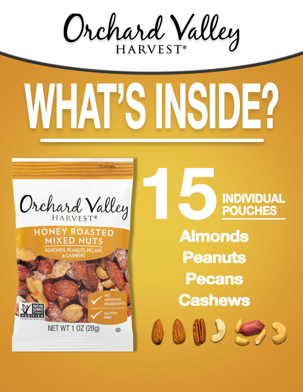 Ingredient view showing almonds, peanuts, pecans, and cashews in the mix.