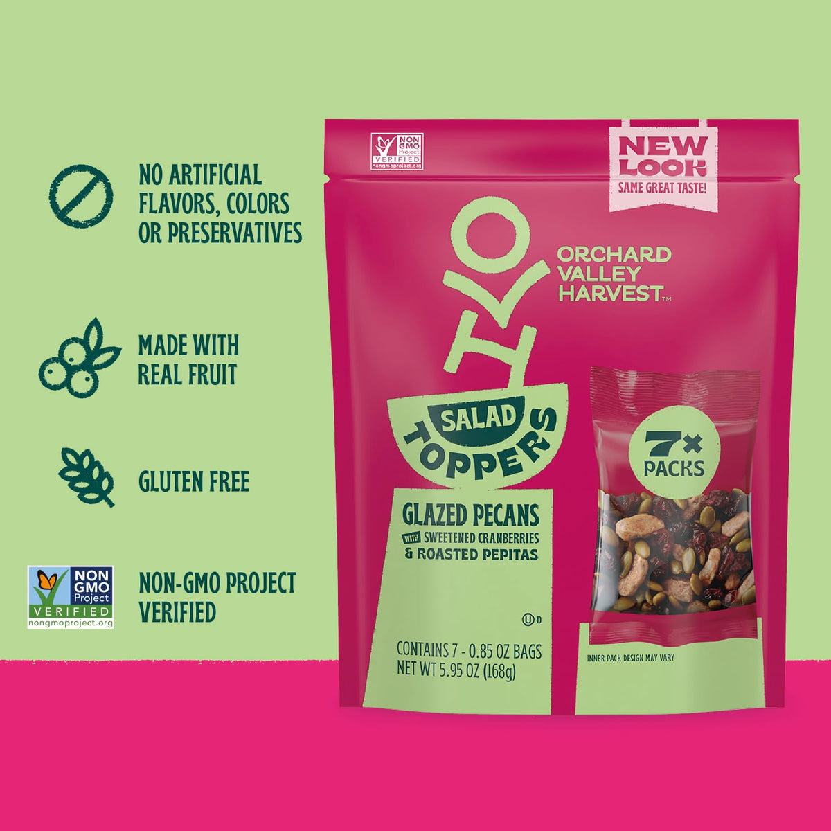 Orchard Valley Harvest roasted pepitas packaging closeup for on the go snacking.