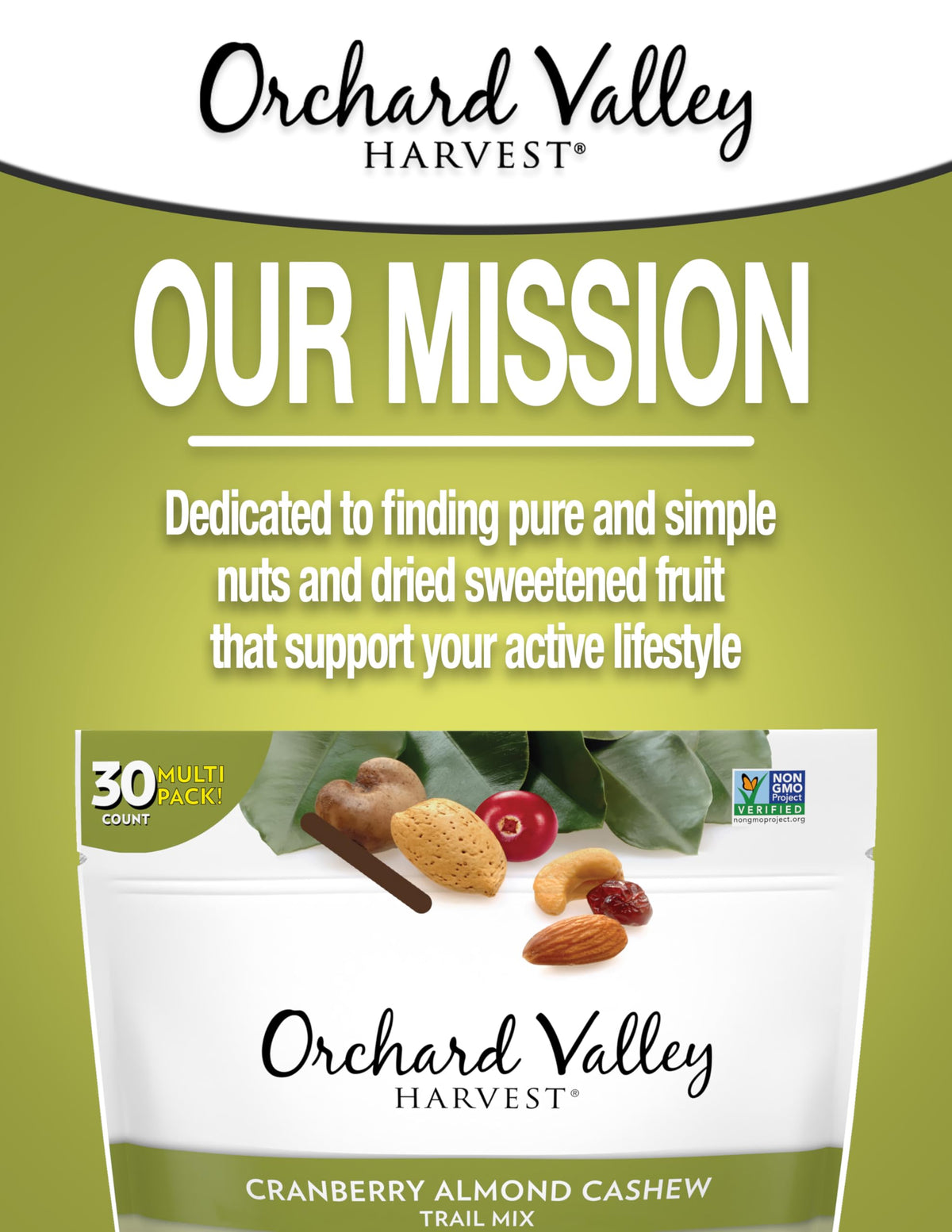 Orchard Valley Harvest Cranberry Almond Cashew Trail Mix 1oz packs ready for lunchboxes.