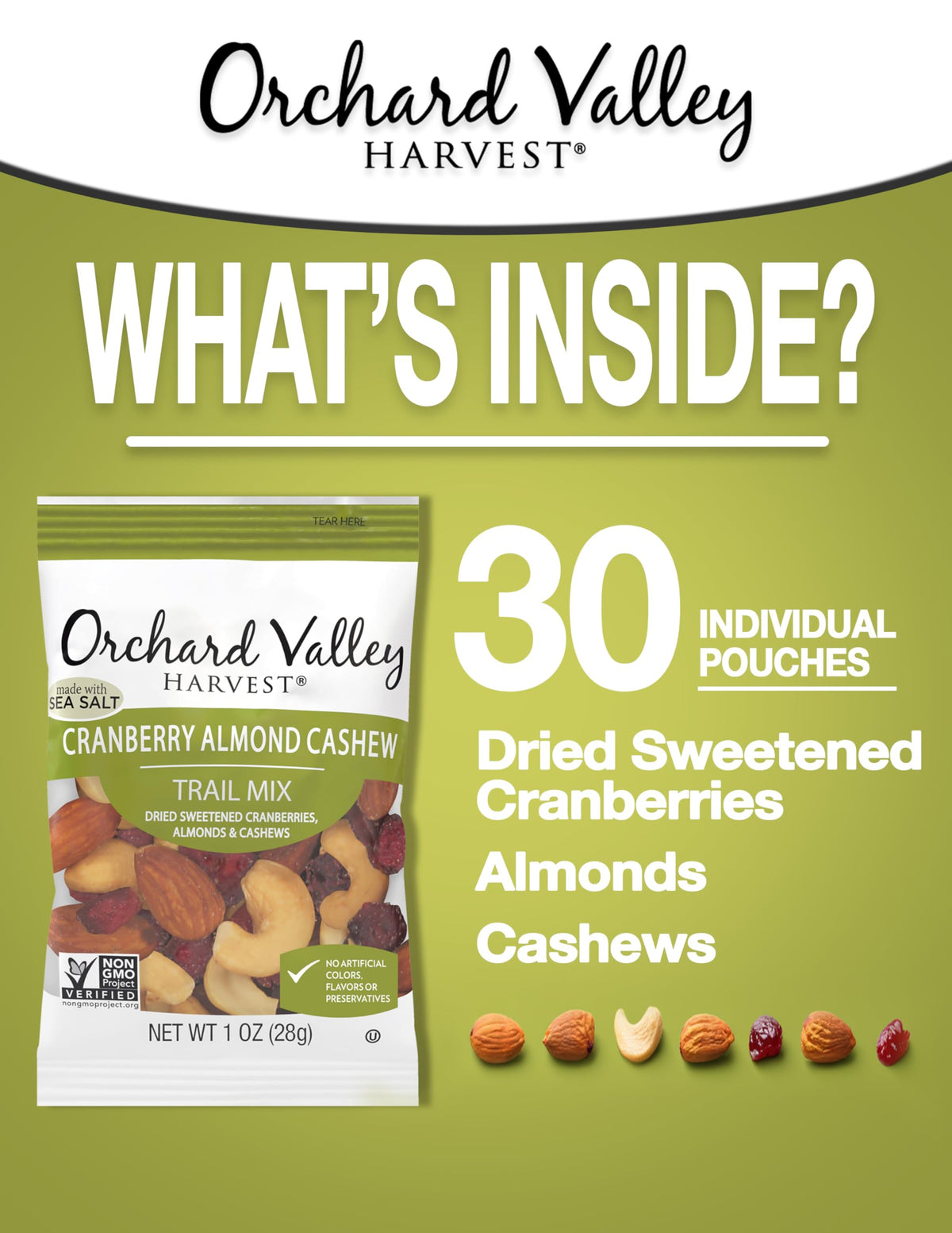 Orchard Valley Harvest almonds add crunch and nuttiness, a satisfying protein-friendly bite.