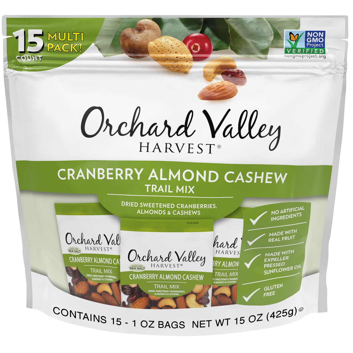 Orchard Valley Harvest trail mix single-serve packs for convenient, on-the-go snacks.