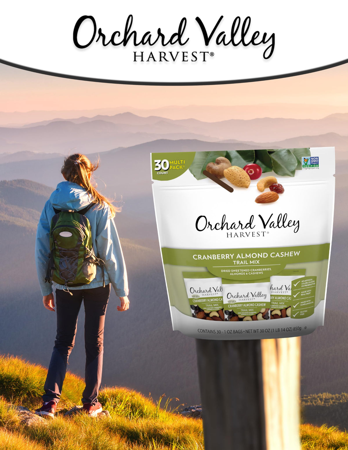 Orchard Valley Harvest trail mix on-the-go snack ideal for office, school, or travel breaks.
