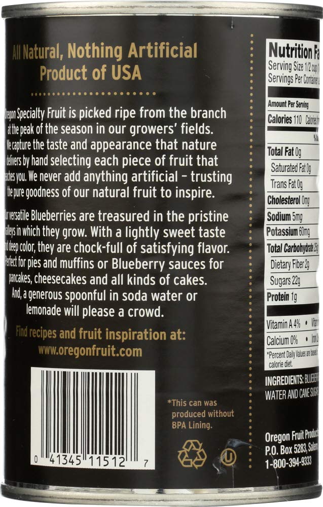 Oregon Blueberries in Light Syrup 4-pack label detail for organized pantry storage.