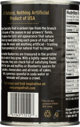 Oregon Blueberries in Light Syrup 4-pack label detail for organized pantry storage.