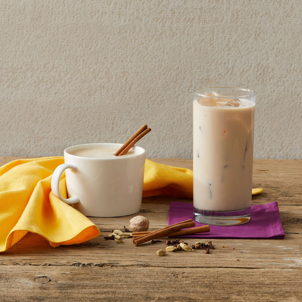 Oregon Chai Original Dry Chai Latte Mix served over ice for refreshing chill.