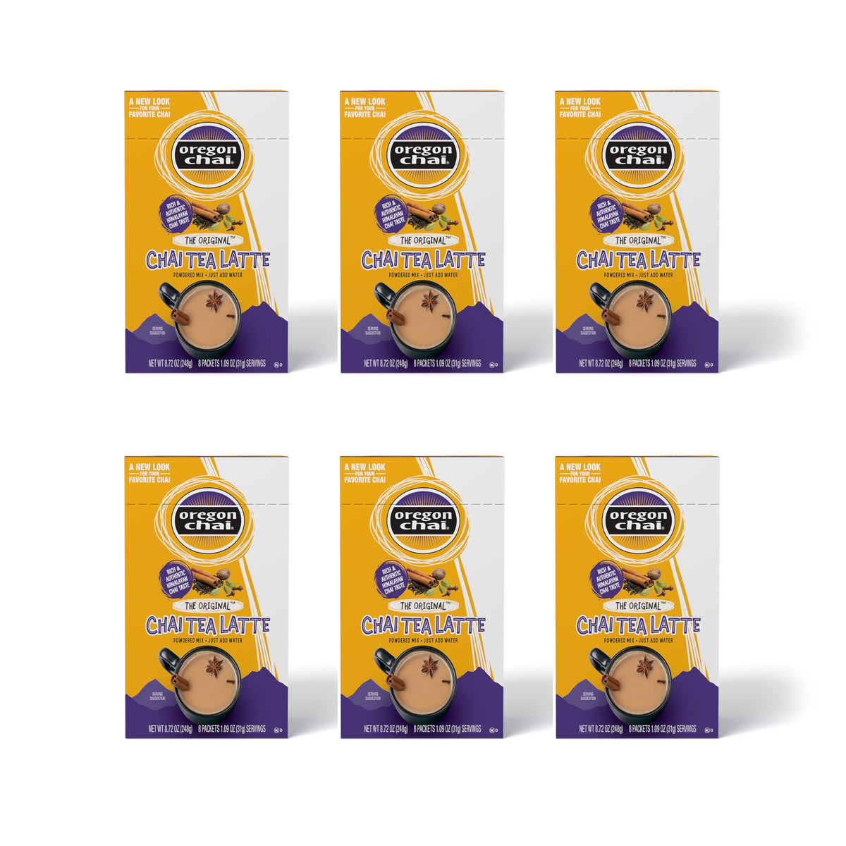 Oregon Chai Original Dry Chai Latte Mix packet ready for on-the-go sipping.