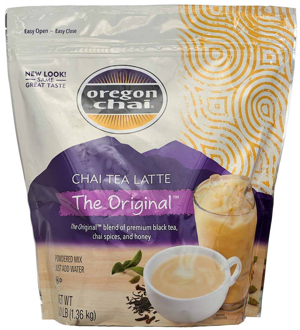 Oregon Chai Original dry powder mix in a 3 lb bag for quick chai at home.