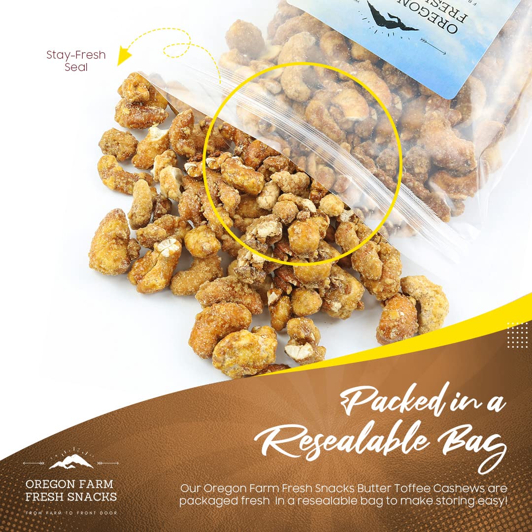 Butter Toffee Cashews on a charcuterie board with cheese