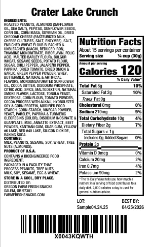 Oregon Farm Fresh Snacks Crater Lake Crunch nacho corn sticks add zing.