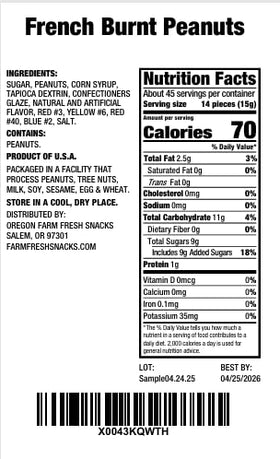 OREGON FARM FRESH SNACKS French Burnt Peanuts snack-time option with low-sodium, protein-rich bite