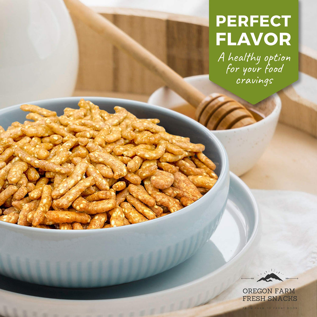 Toasted sesame seeds and crisp texture of Honey Roasted Sesame Sticks