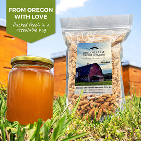 USA-made label on Honey Roasted Sesame Sticks packaging
