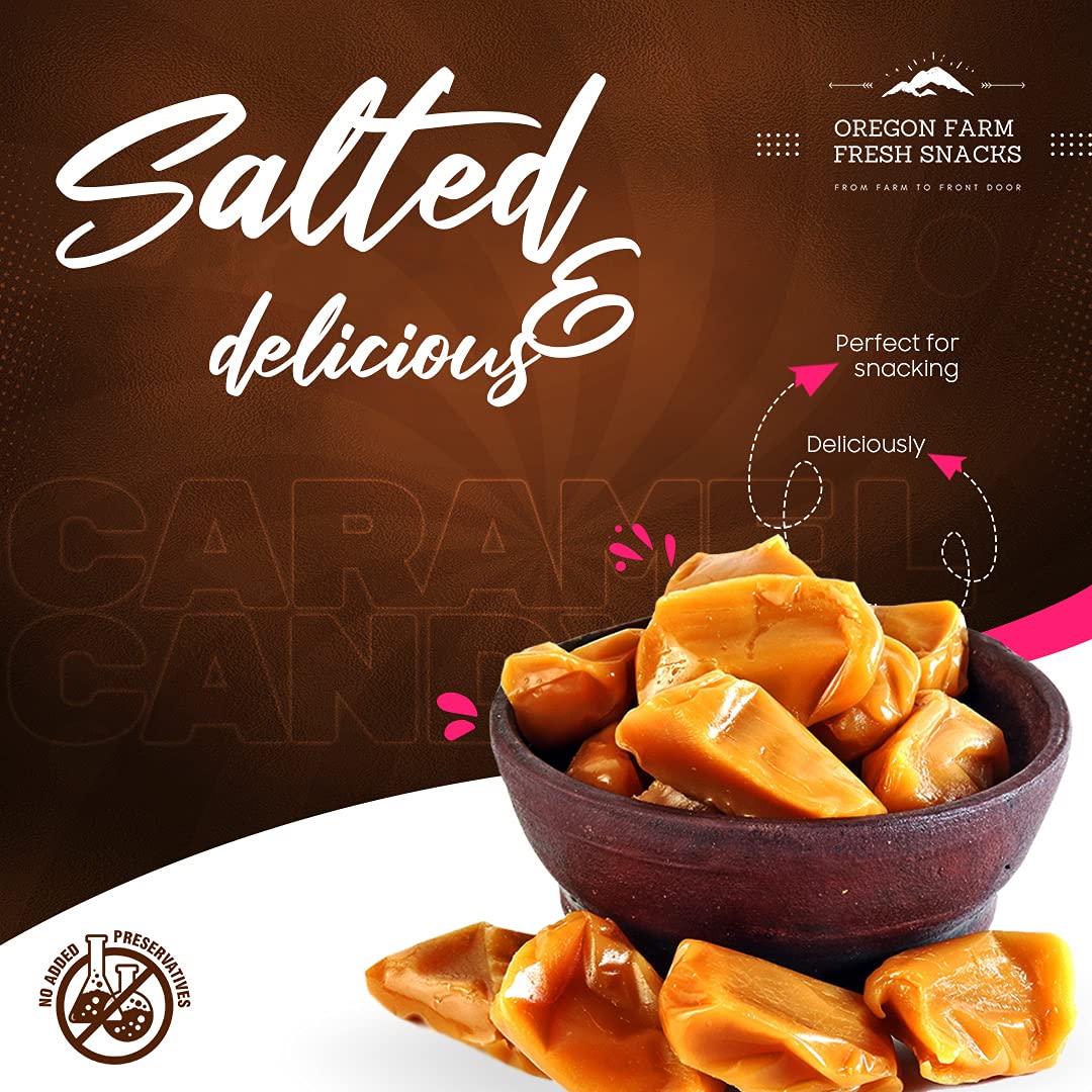 OREGON FARM FRESH SNACKS individually wrapped caramels for easy portion control.