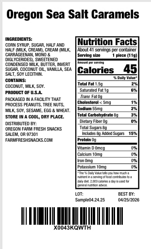 OREGON FARM FRESH SNACKS Oregon-made candy delivering Pacific Northwest flavor.