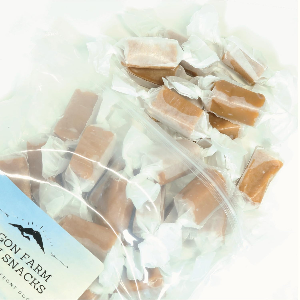 OREGON FARM FRESH SNACKS resealable bag keeps caramels fresh between bites.