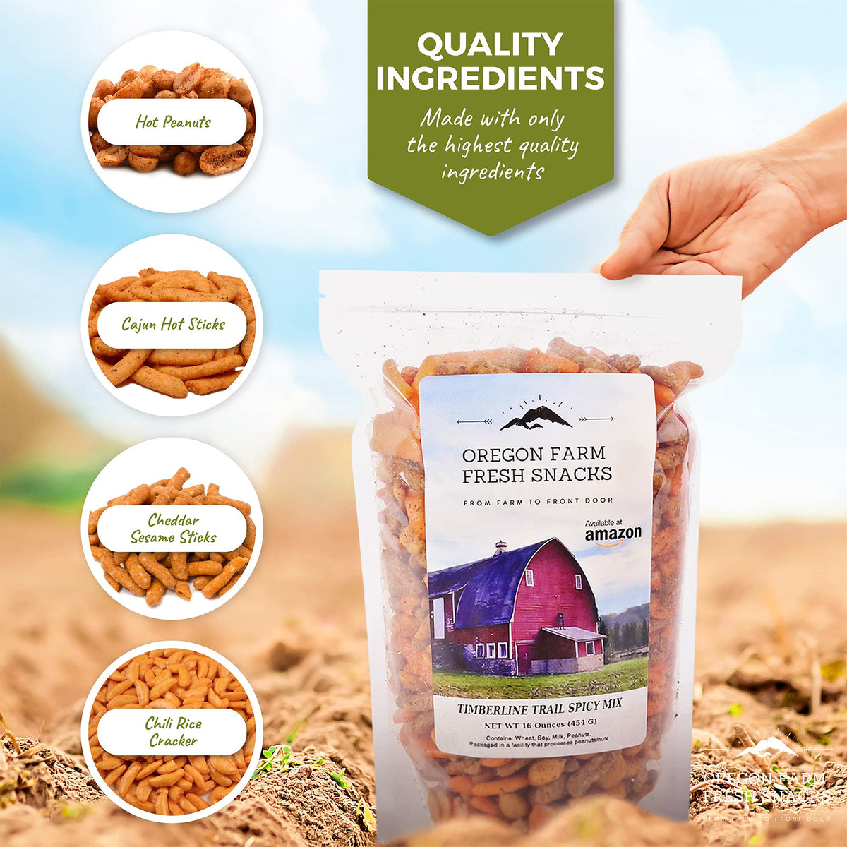 Spicy nuts close-up from Timberline Trail Spicy Mix by Oregon Farm Fresh Snacks
