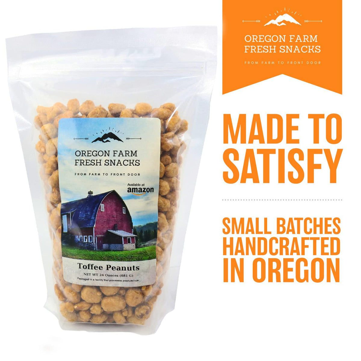 Oregon Farm Fresh Snacks Toffee Peanuts closeup captures crunchy texture with caramel sweetness