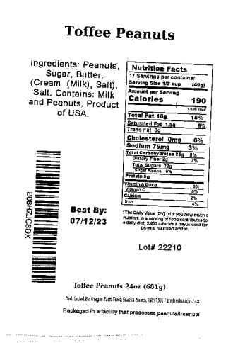 Oregon Farm Fresh Snacks Toffee Peanuts natural ingredients badge reinforces clean-label appeal