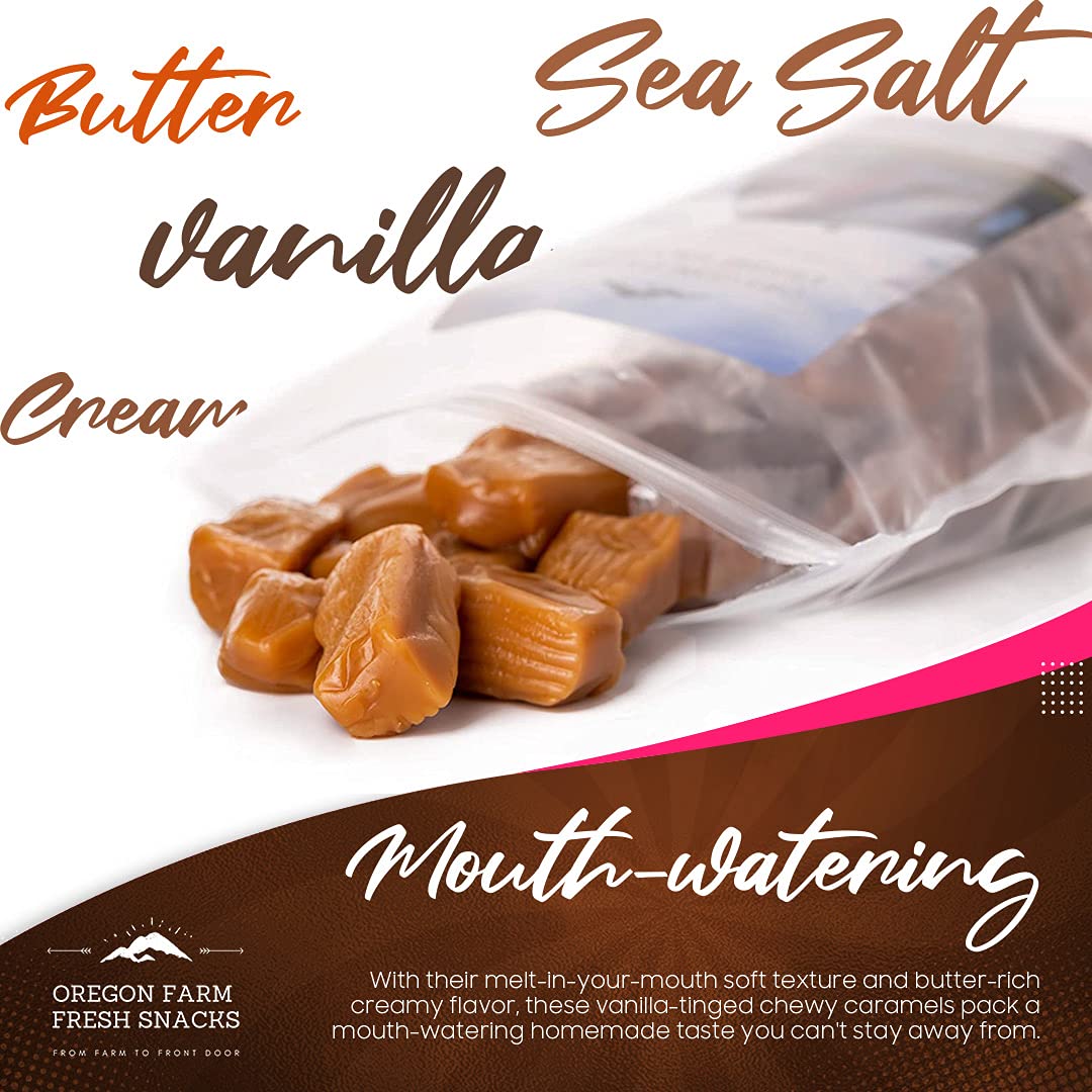 OREGON FARM FRESH SNACKS vanilla sea salt caramel close-up highlighting premium ingredients.