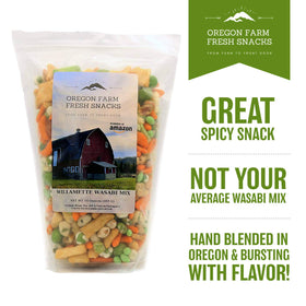 Oregon Farm Fresh Snacks Wasabi Peas Rice Crackers Mix serving bowl ready to share