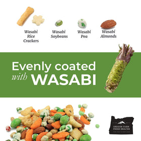 Oregon Farm Fresh Wasabi mix ingredients close-up with Tamari peanuts and almonds
