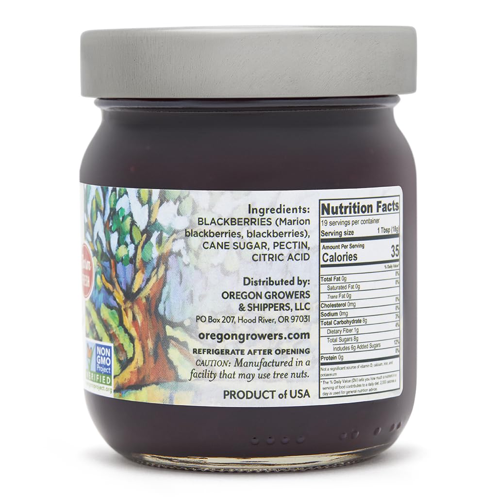 Oregon Growers Marionberry fruit spread jar front showcasing packaging