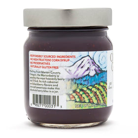 Oregon Growers Marionberry fruit spread label closeup, non-GMO verified quality