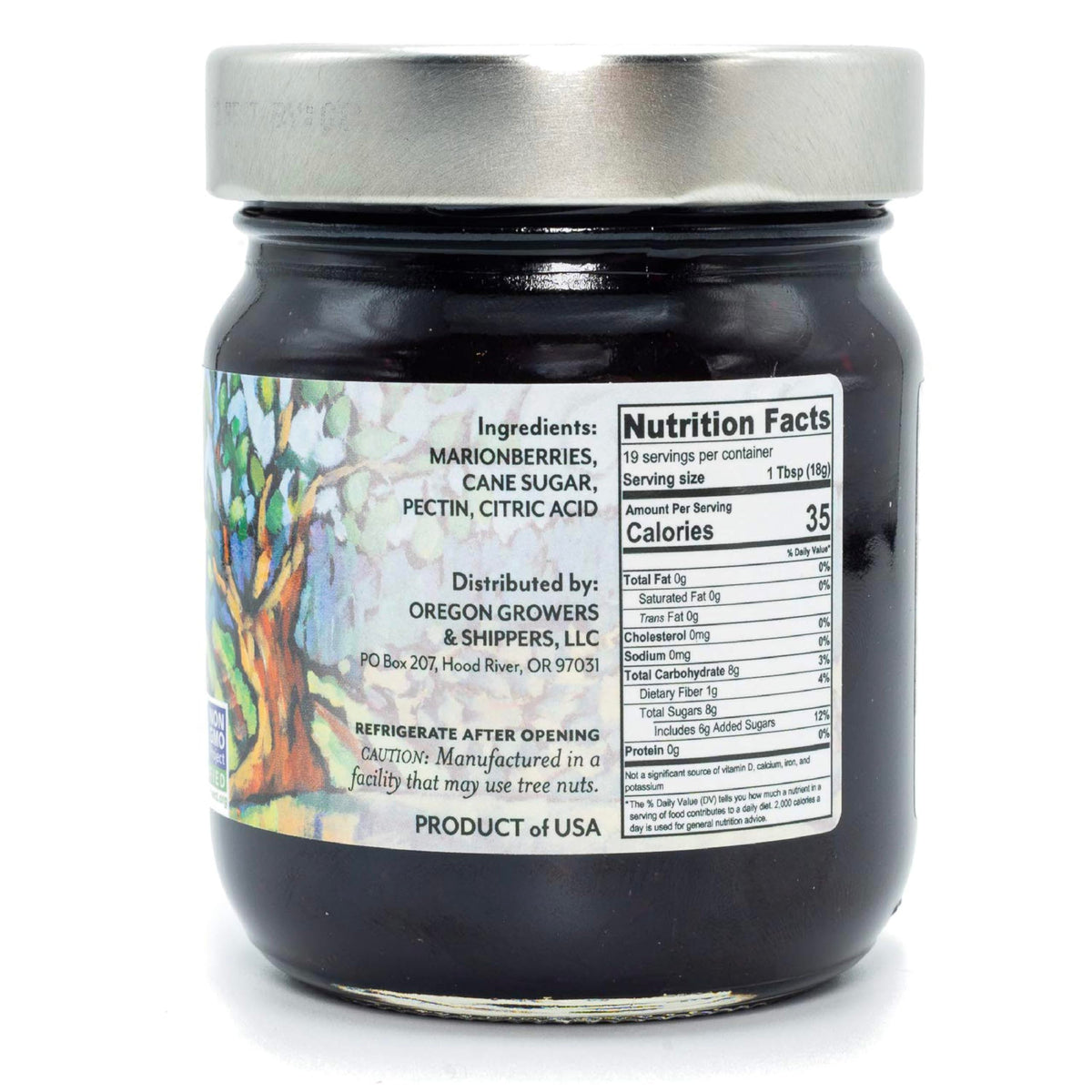 Oregon Growers Strawberry Jam jar close-up, bright aroma for yogurt.