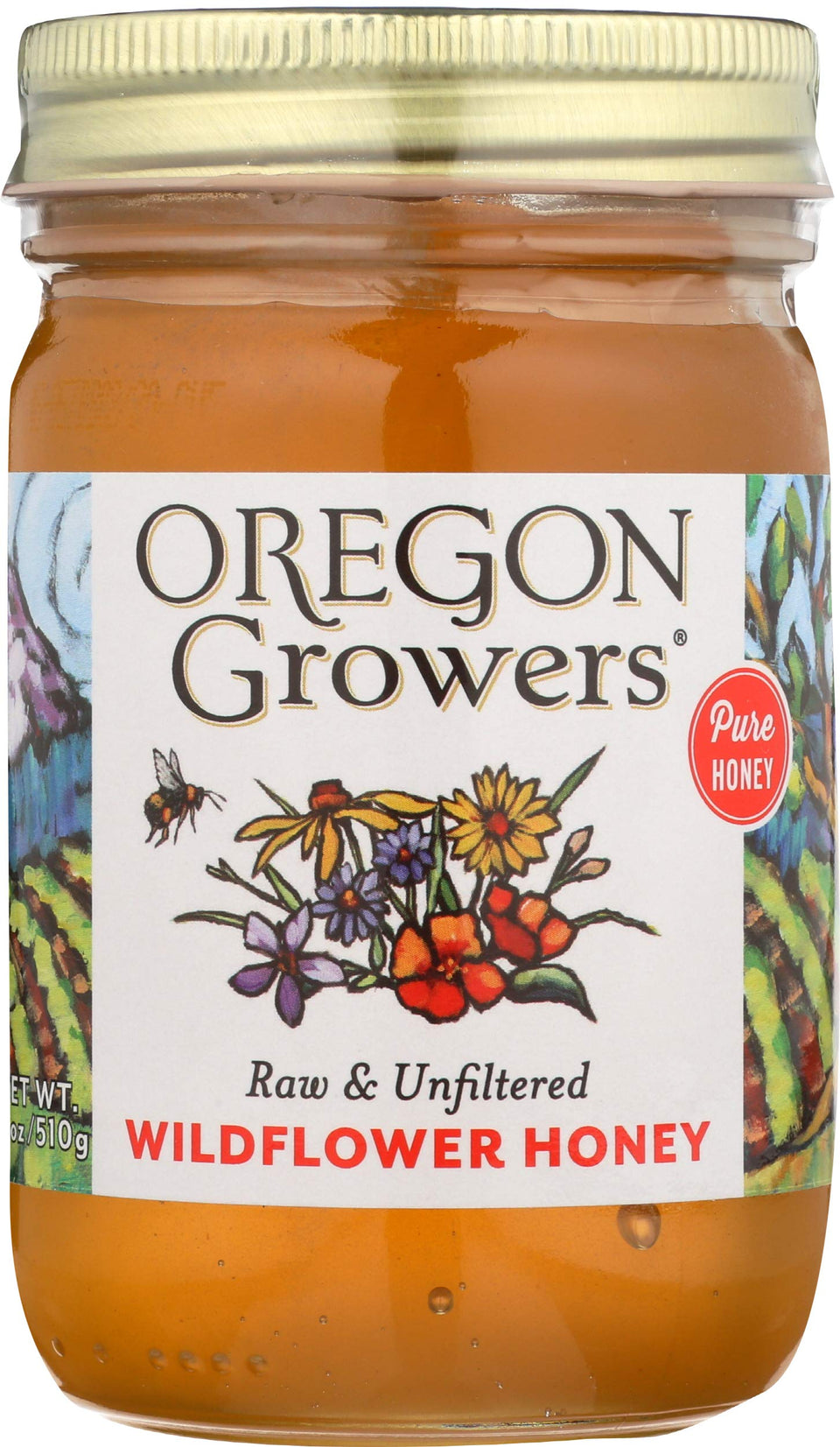 Oregon Growers Wildflower Honey bottle shows raw, natural sweetness for everyday meals.