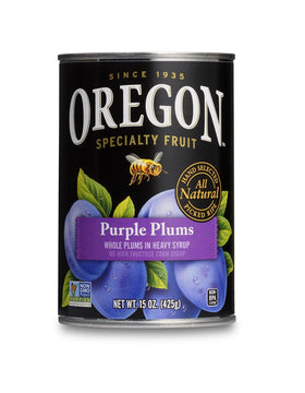Oregon Purple Plums in heavy syrup cans offer convenient, ready-to-use fruit for desserts.