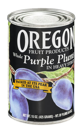 Oregon Purple Plums in syrup ready to use in desserts or pantry meals.