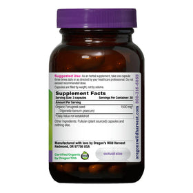 Oregon's Wild Harvest fenugreek bottle front view highlighting organic, gluten-free formulation