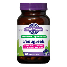 Oregon's Wild Harvest fenugreek organic capsules closeup showing plant-based capsules for traditional lactation and wellness use