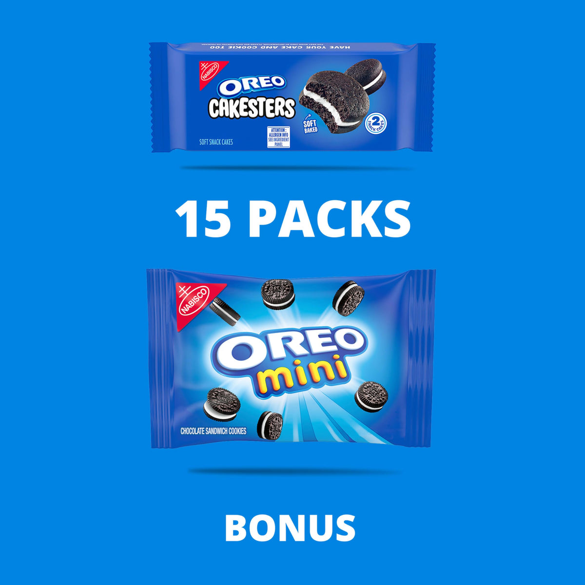 OREO Cakesters two soft chocolate cakes with creme for a handheld treat.