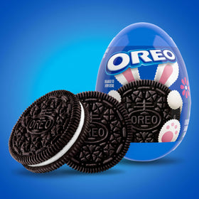 Oreo chocolate sandwich cookies closeup with creme, highlighting classic flavor