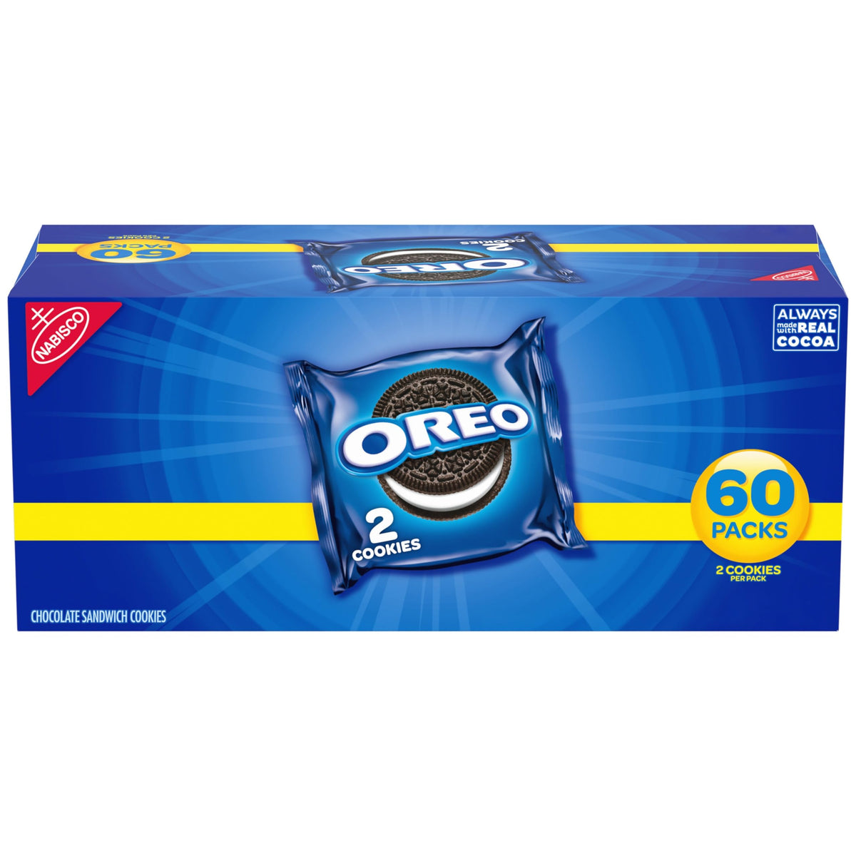 OREO chocolate sandwich cookies packaging for bulk sharing and freshness.