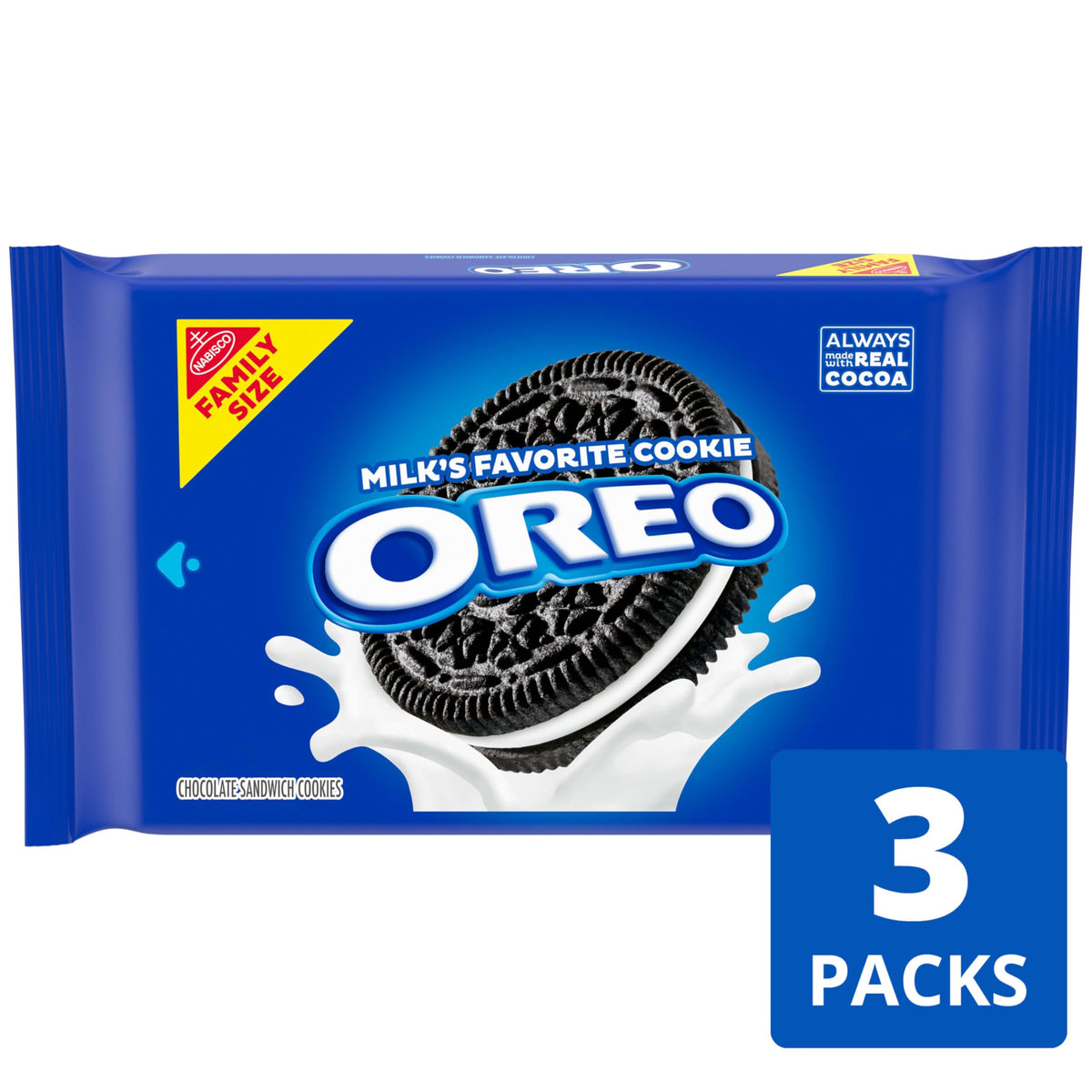 OREO chocolate wafers with real cocoa visible for rich taste.
