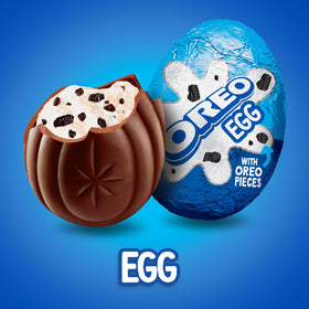 OREO Creme Filled Easter eggs inside view with creme and Oreo wafer bits for texture.